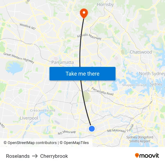 Roselands to Cherrybrook map