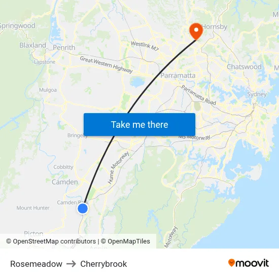 Rosemeadow to Cherrybrook map