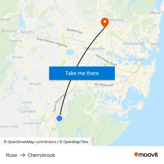 Ruse to Cherrybrook map
