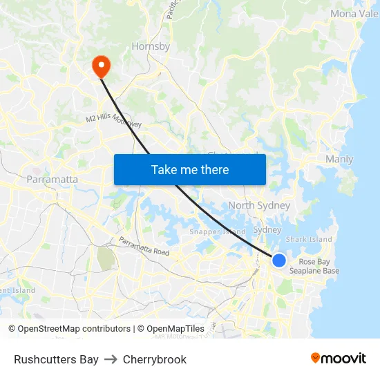 Rushcutters Bay to Cherrybrook map