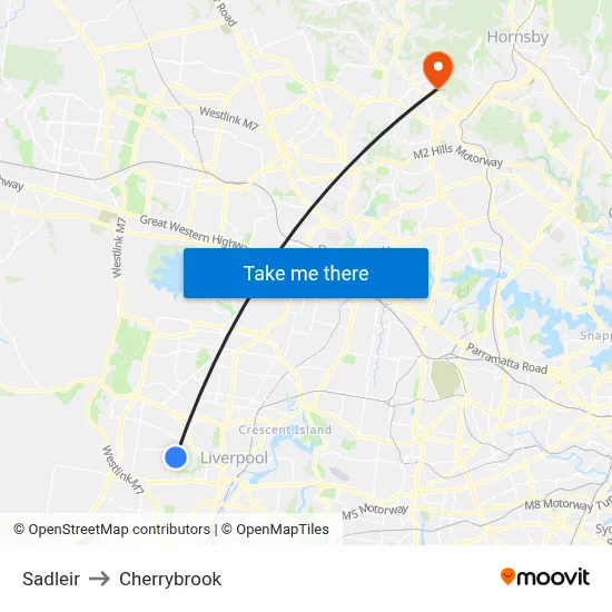 Sadleir to Cherrybrook map