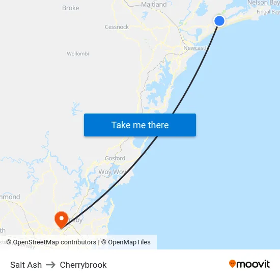 Salt Ash to Cherrybrook map
