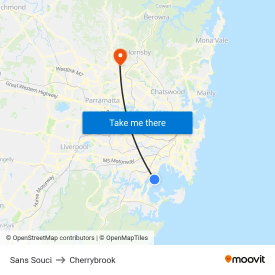 Sans Souci to Cherrybrook map