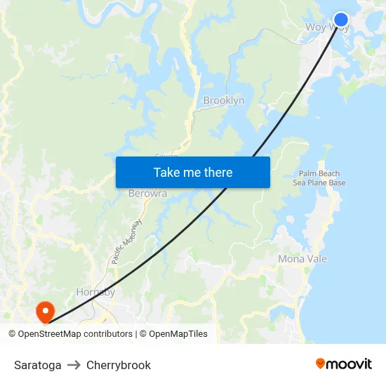Saratoga to Cherrybrook map