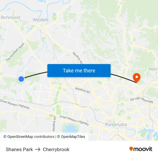 Shanes Park to Cherrybrook map