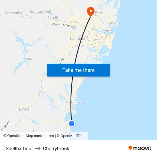 Shellharbour to Cherrybrook map