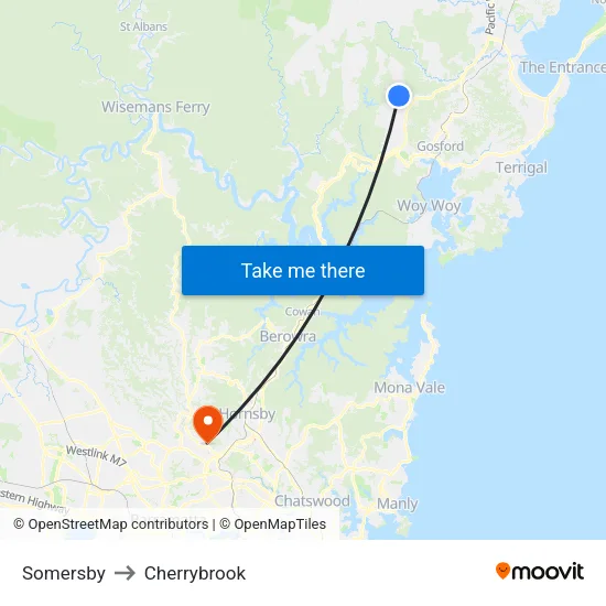 Somersby to Cherrybrook map