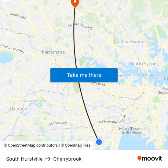 South Hurstville to Cherrybrook map