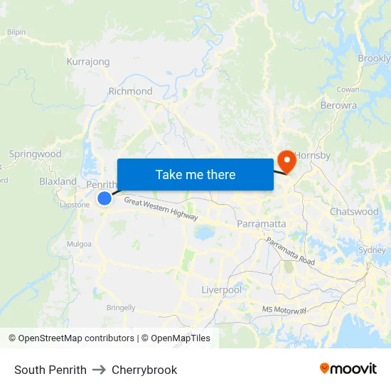 South Penrith to Cherrybrook map