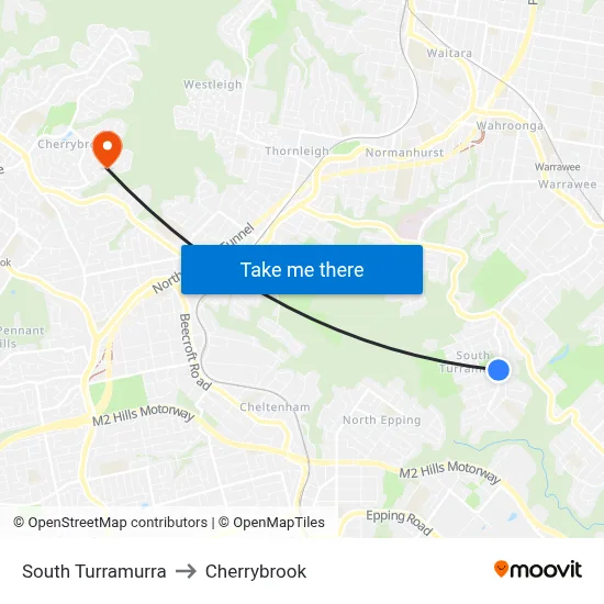 South Turramurra to Cherrybrook map