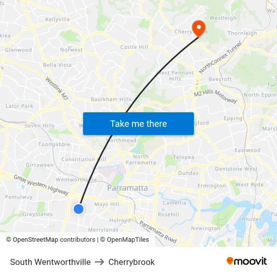 South Wentworthville to Cherrybrook map