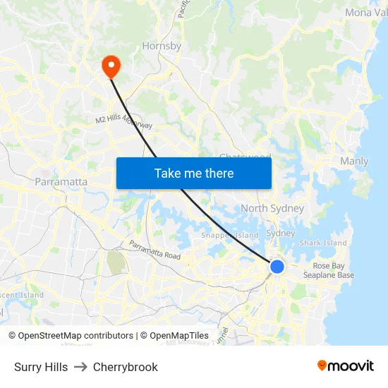 Surry Hills to Cherrybrook map