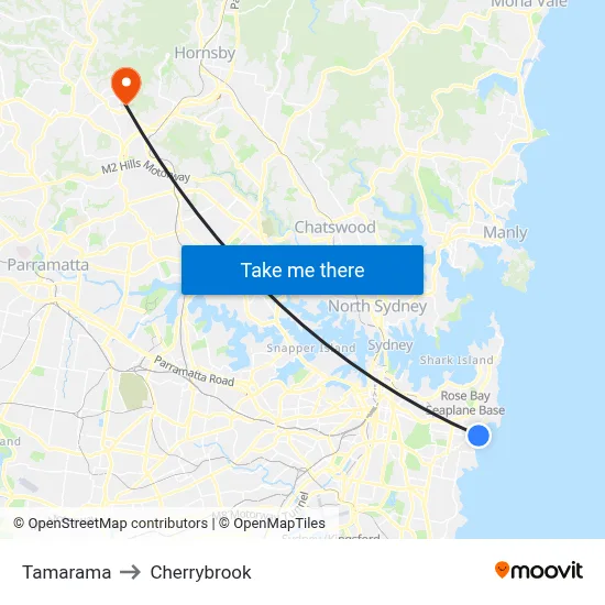 Tamarama to Cherrybrook map