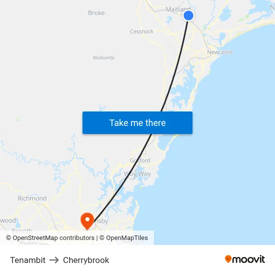 Tenambit to Cherrybrook map