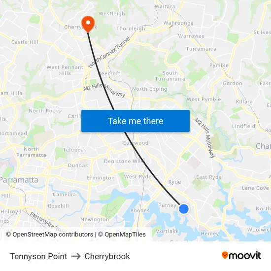 Tennyson Point to Cherrybrook map