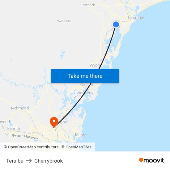 Teralba to Cherrybrook map