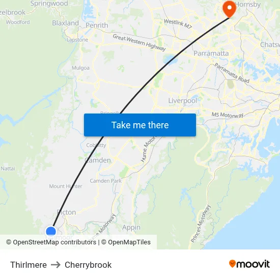 Thirlmere to Cherrybrook map
