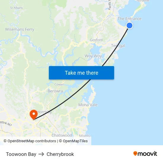 Toowoon Bay to Cherrybrook map