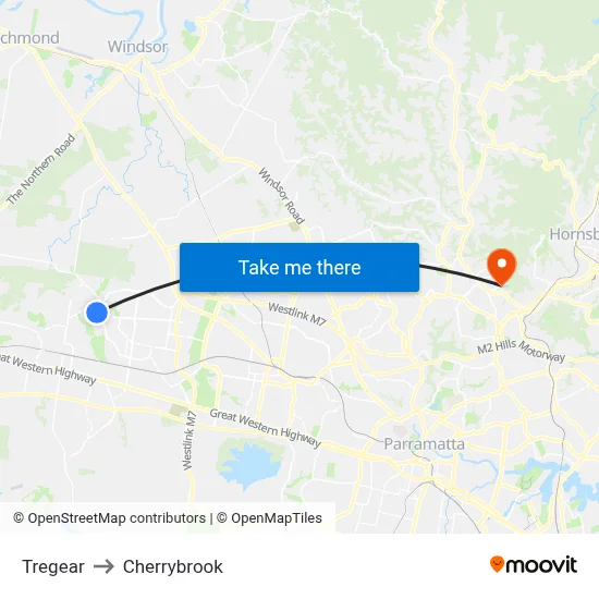 Tregear to Cherrybrook map