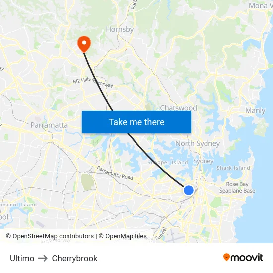 Ultimo to Cherrybrook map
