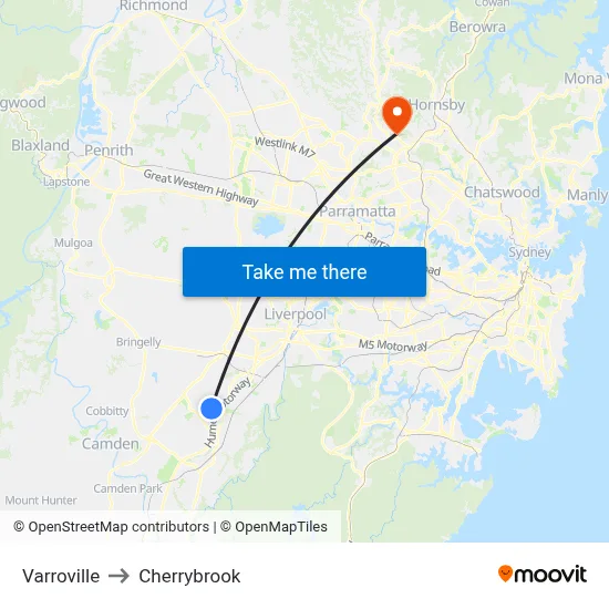 Varroville to Cherrybrook map