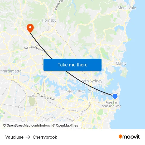 Vaucluse to Cherrybrook map