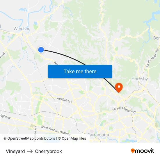 Vineyard to Cherrybrook map