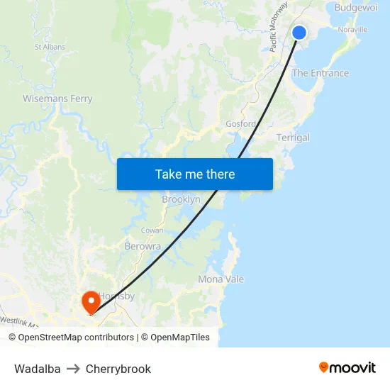 Wadalba to Cherrybrook map