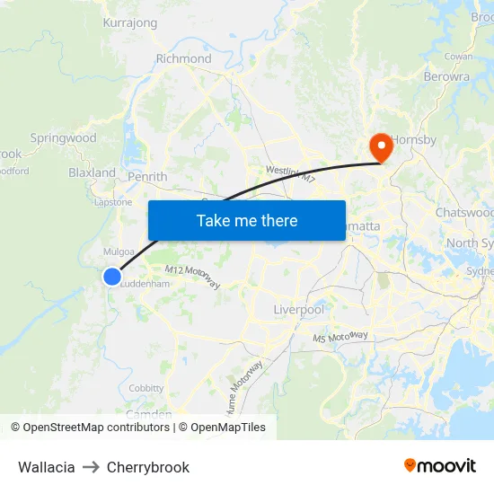 Wallacia to Cherrybrook map