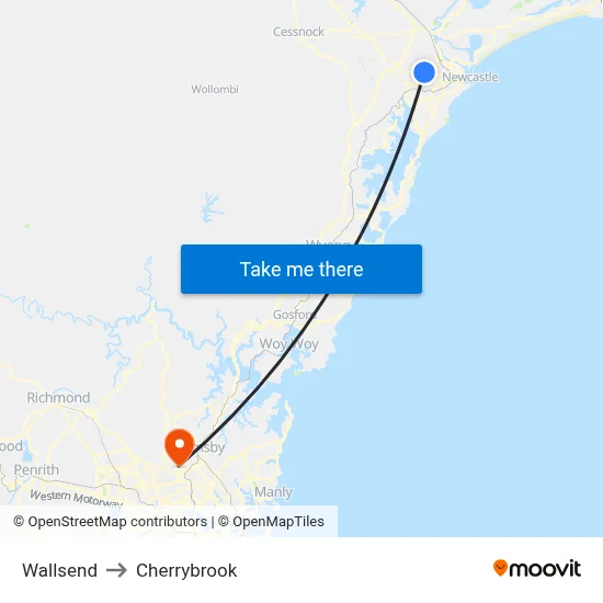 Wallsend to Cherrybrook map