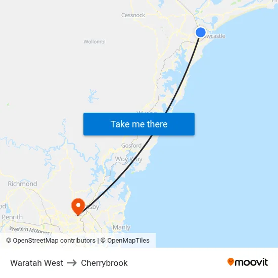 Waratah West to Cherrybrook map