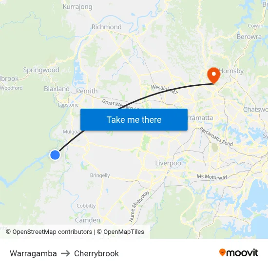 Warragamba to Cherrybrook map