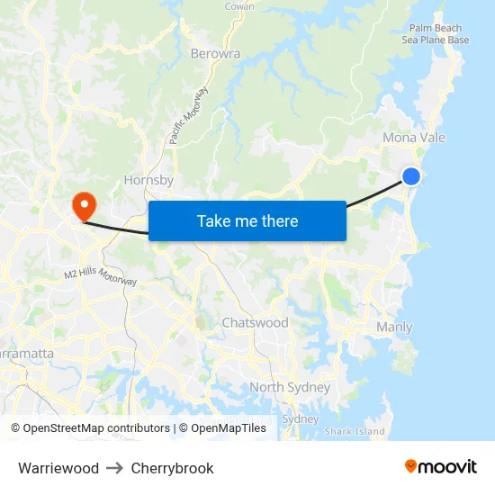 Warriewood to Cherrybrook map