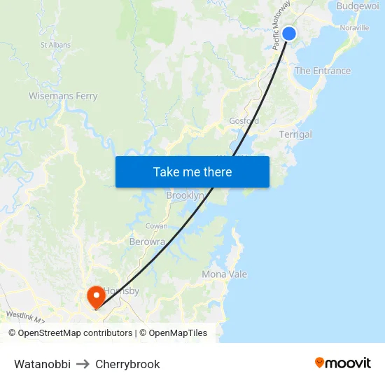 Watanobbi to Cherrybrook map