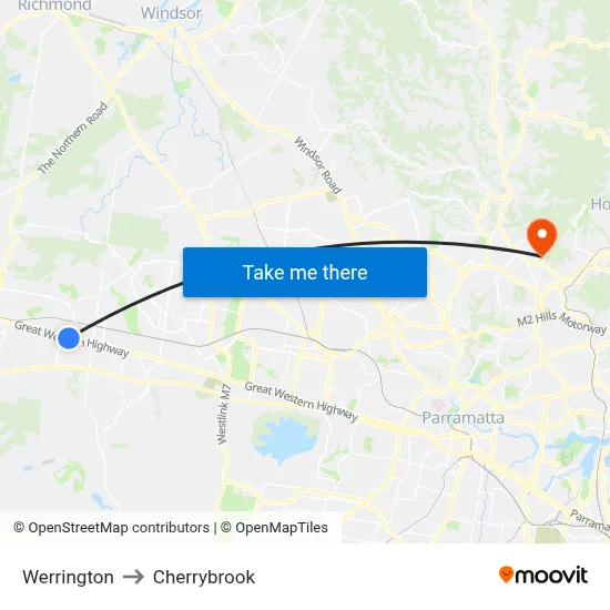 Werrington to Cherrybrook map