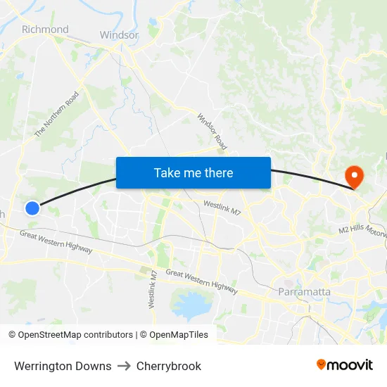 Werrington Downs to Cherrybrook map