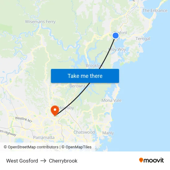 West Gosford to Cherrybrook map