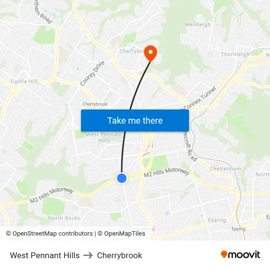 West Pennant Hills to Cherrybrook map