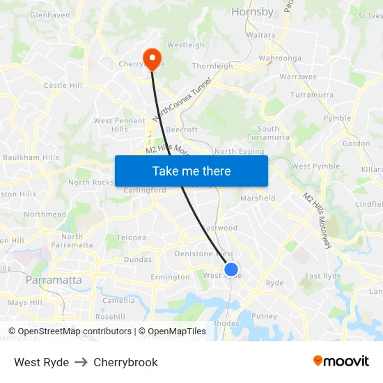 West Ryde to Cherrybrook map