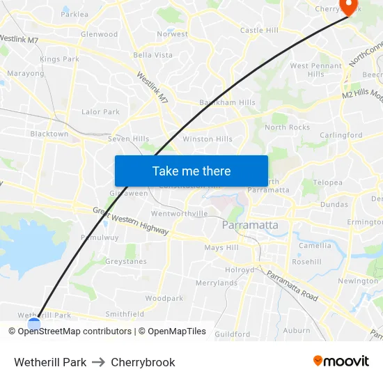 Wetherill Park to Cherrybrook map