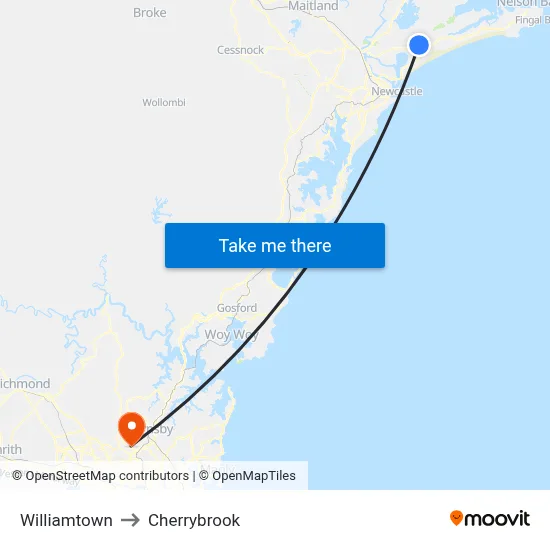 Williamtown to Cherrybrook map