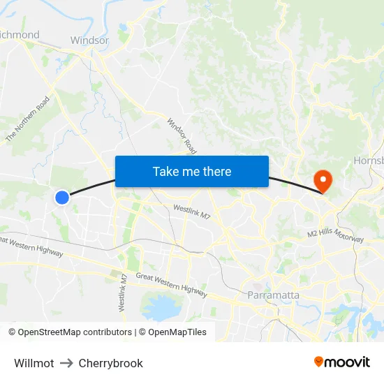 Willmot to Cherrybrook map