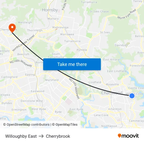Willoughby East to Cherrybrook map