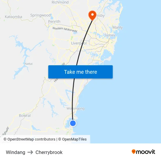 Windang to Cherrybrook map