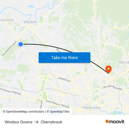 Windsor Downs to Cherrybrook map