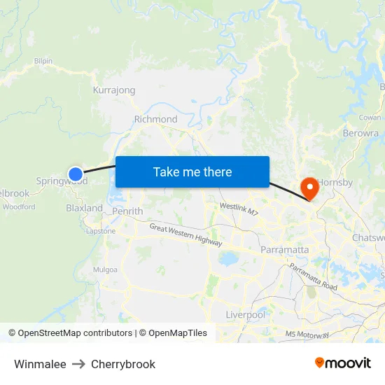 Winmalee to Cherrybrook map
