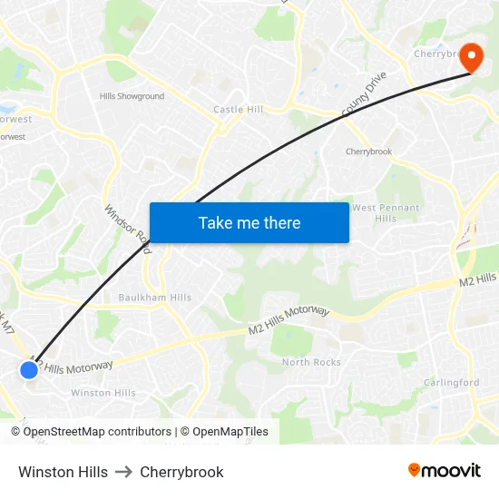 Winston Hills to Cherrybrook map