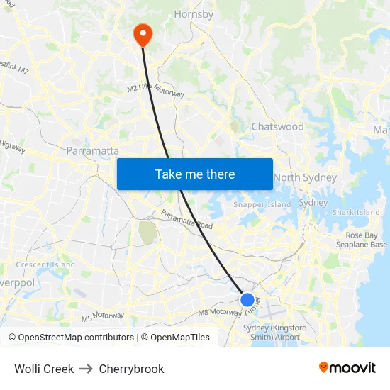 Wolli Creek to Cherrybrook map