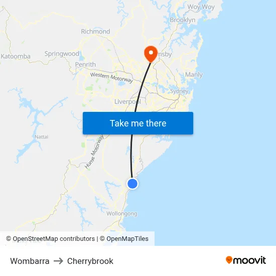 Wombarra to Cherrybrook map