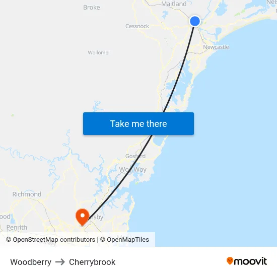 Woodberry to Cherrybrook map